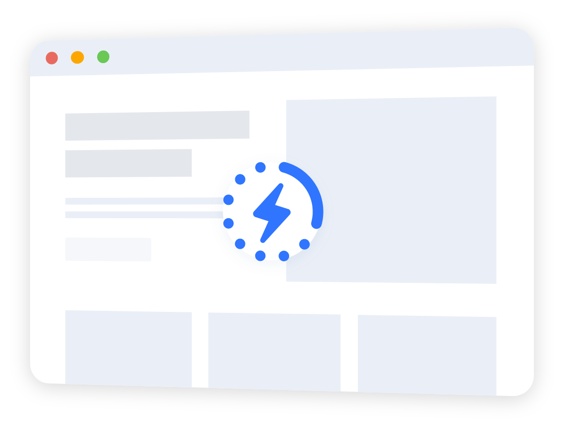 Illustration of a webpage, displayed just in gray blocks, with a loading icon on top.
