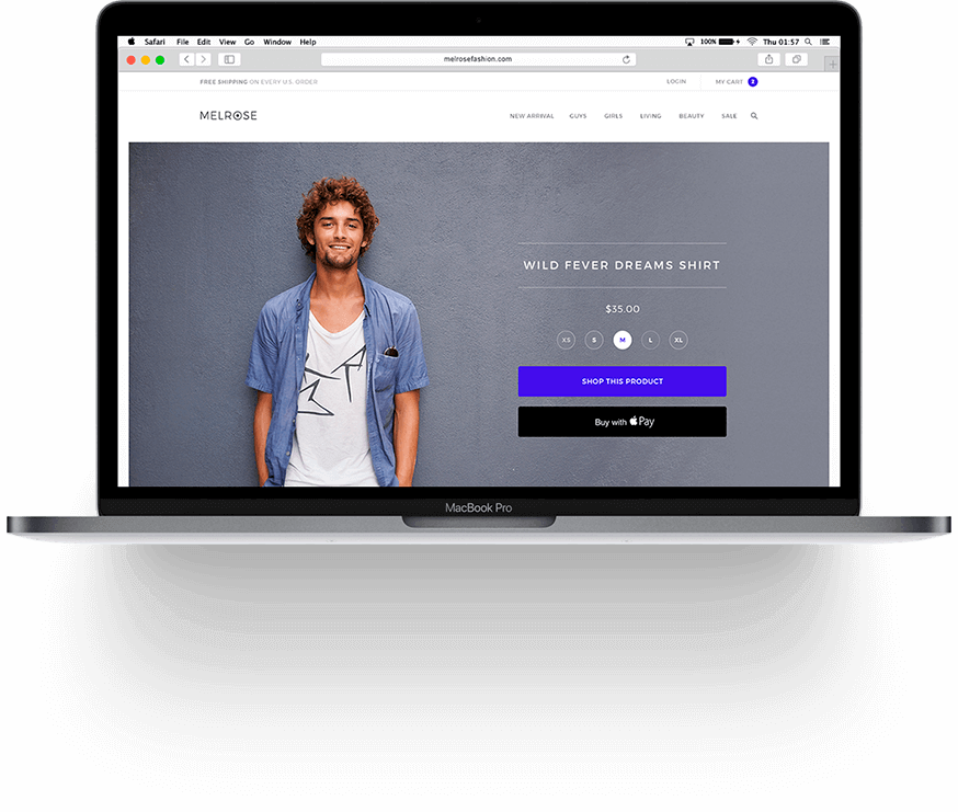Screenshot of a shirt's product page, displayed on a laptop.